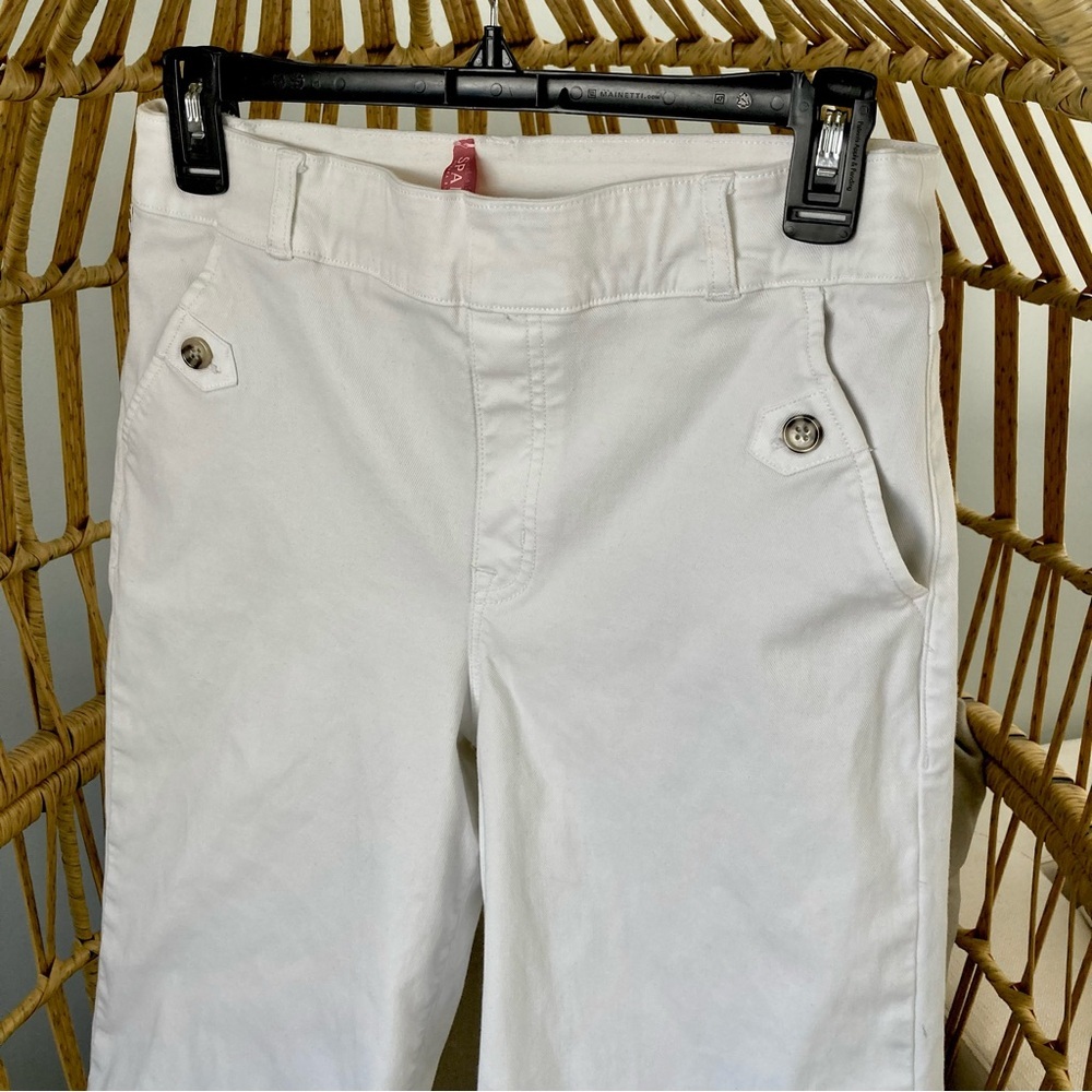 🥥 SPANX White High Rise Cropped Wide Leg Pants Ankle Length L - Picture 3 of 11